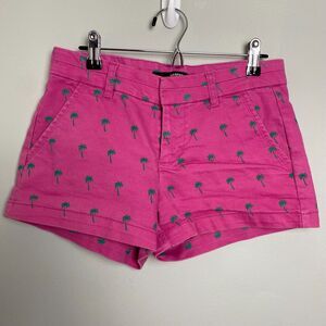 Harper Hot Pink Palm Tree Print Chino Shorts, Size XS